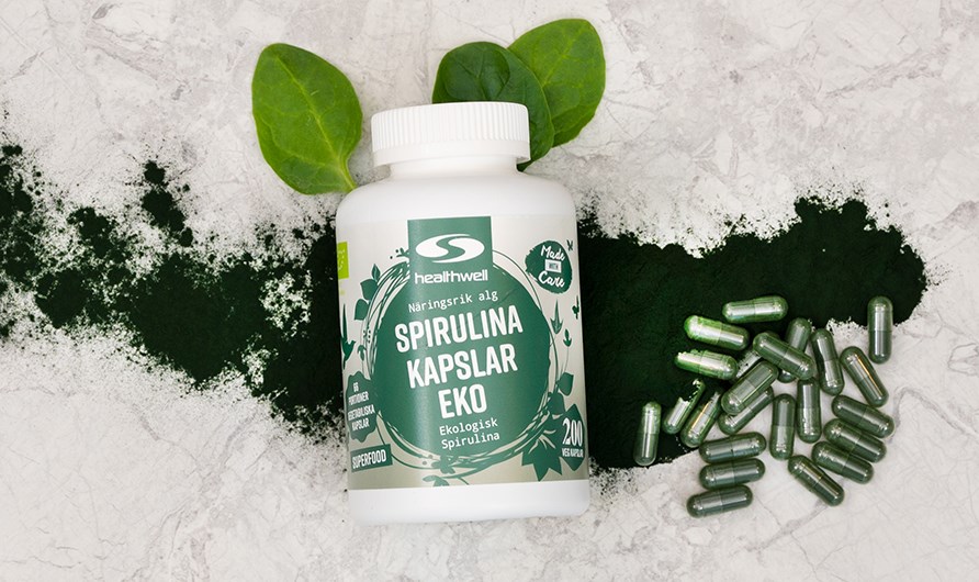 Ekologisk spirulina i kapslar.