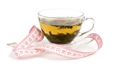 En kopp te med m�ttband runt