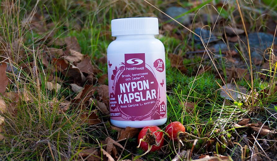 Healthwell Nyponkapslar med nyponextrakt.