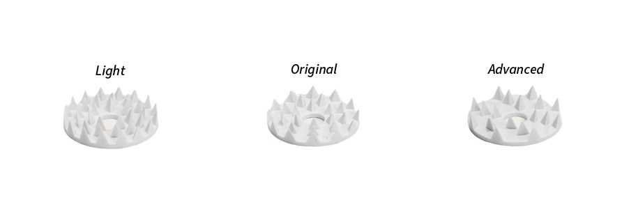 Tre modeller av spikar: "light", "original" och "advanced".