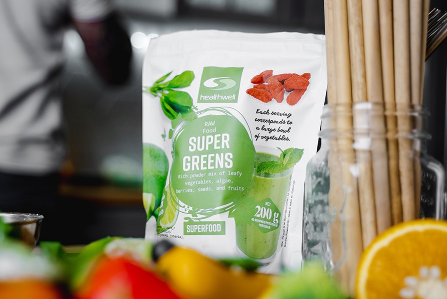 Healthwell Super Greens är en 100 % naturlig och näringsrik mix av greens.