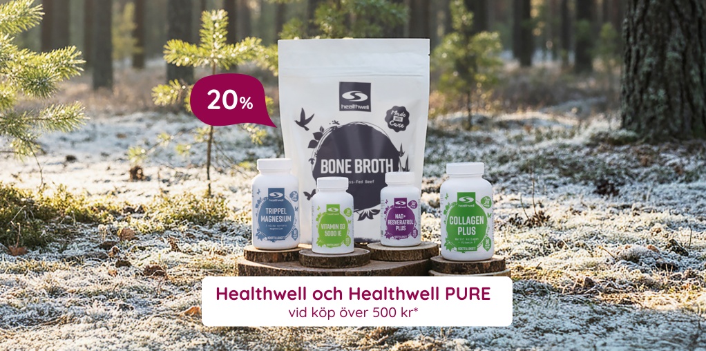 Handla f�r 500 kr och f� 20% rabatt p� Healthwell & Healthwell PURE med kod HEALTHWELL20. (OBS! G�ller ej flerpack, paket, tv�lar & tillbeh�r fr�n PURE eller redan nedsatta produkter)